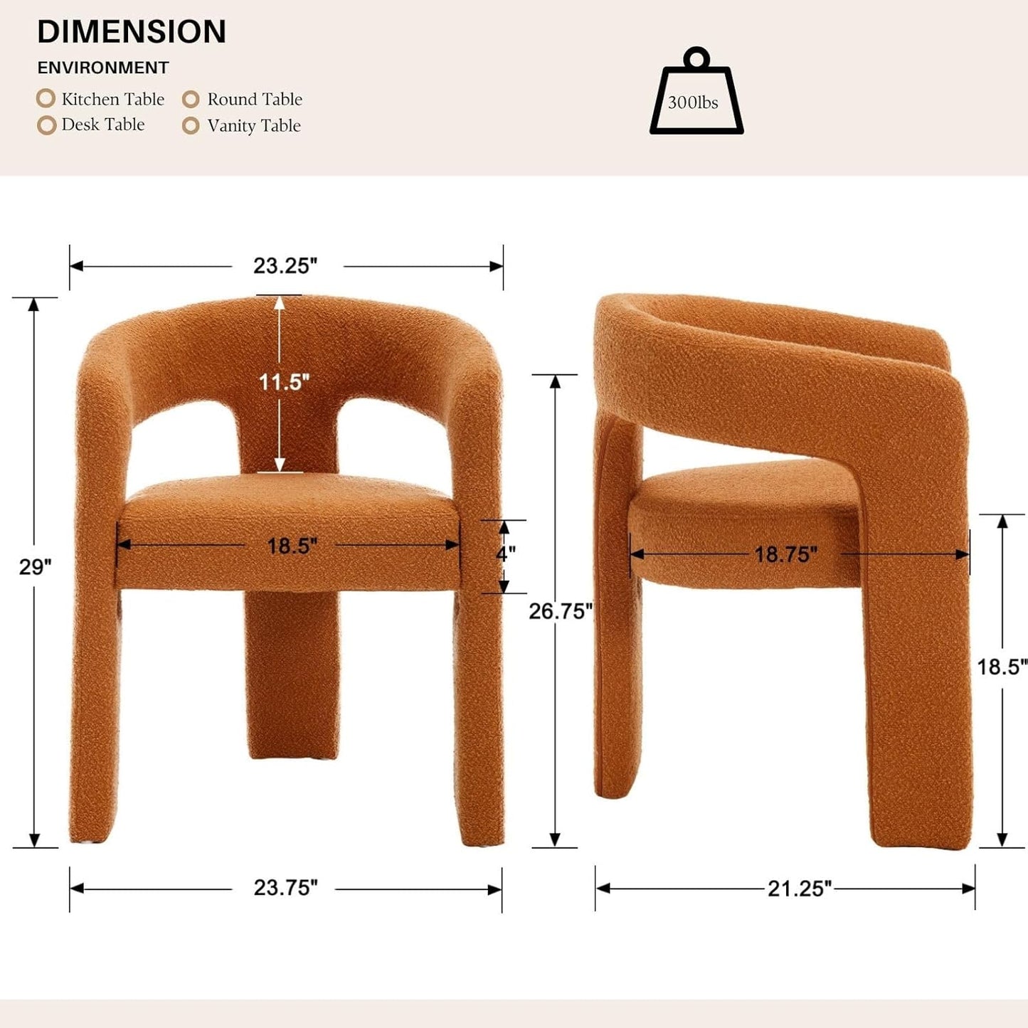 Orange Sherpa Dining Chairs Set of 6, Modern Barrel Dining Room Chairs Upholstered Faux Fur Accent Chair with Arms and Round Back for Living Room Kitchen Armchair No Assembly Needed