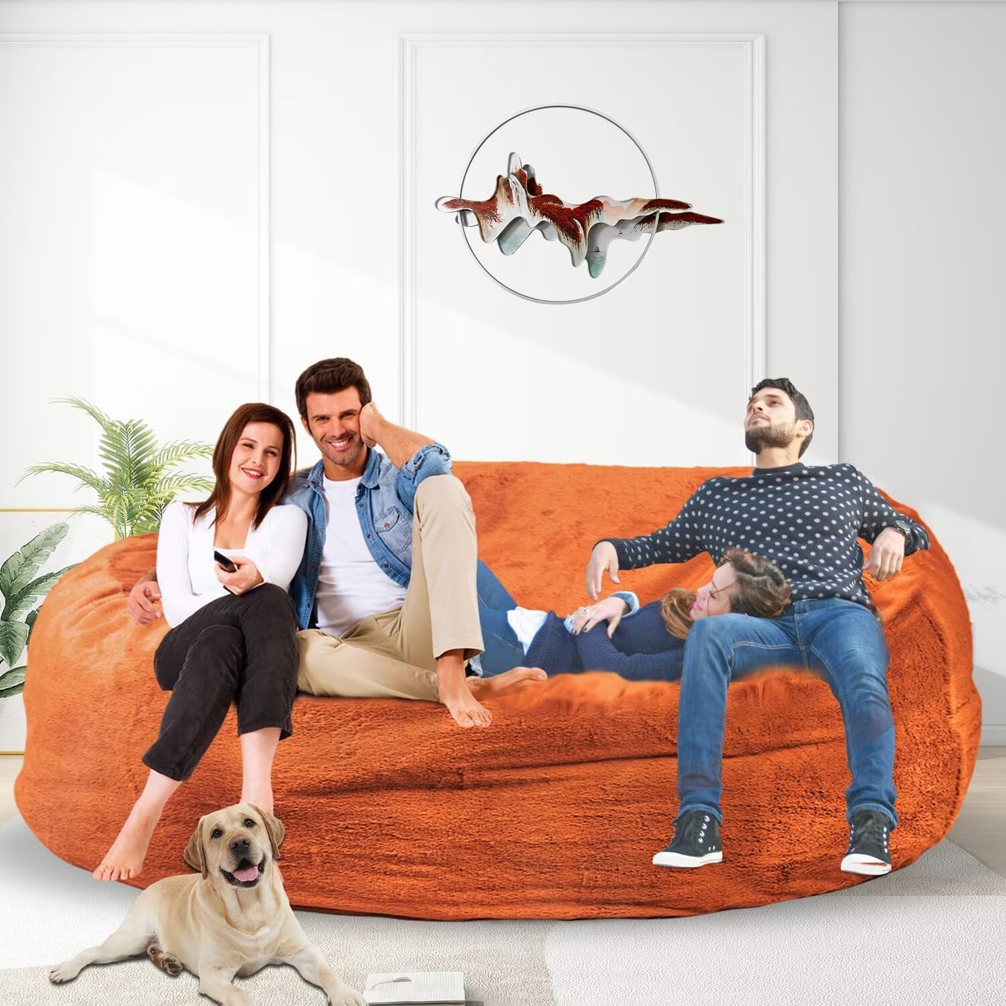 Bean Bag Chair for Adults 7FT,Soft Removable Cover for Teens/Girls Bedroom,Fluffy Giant Round Floor Beanbag Lounger Chairs (No Filler,Orange)