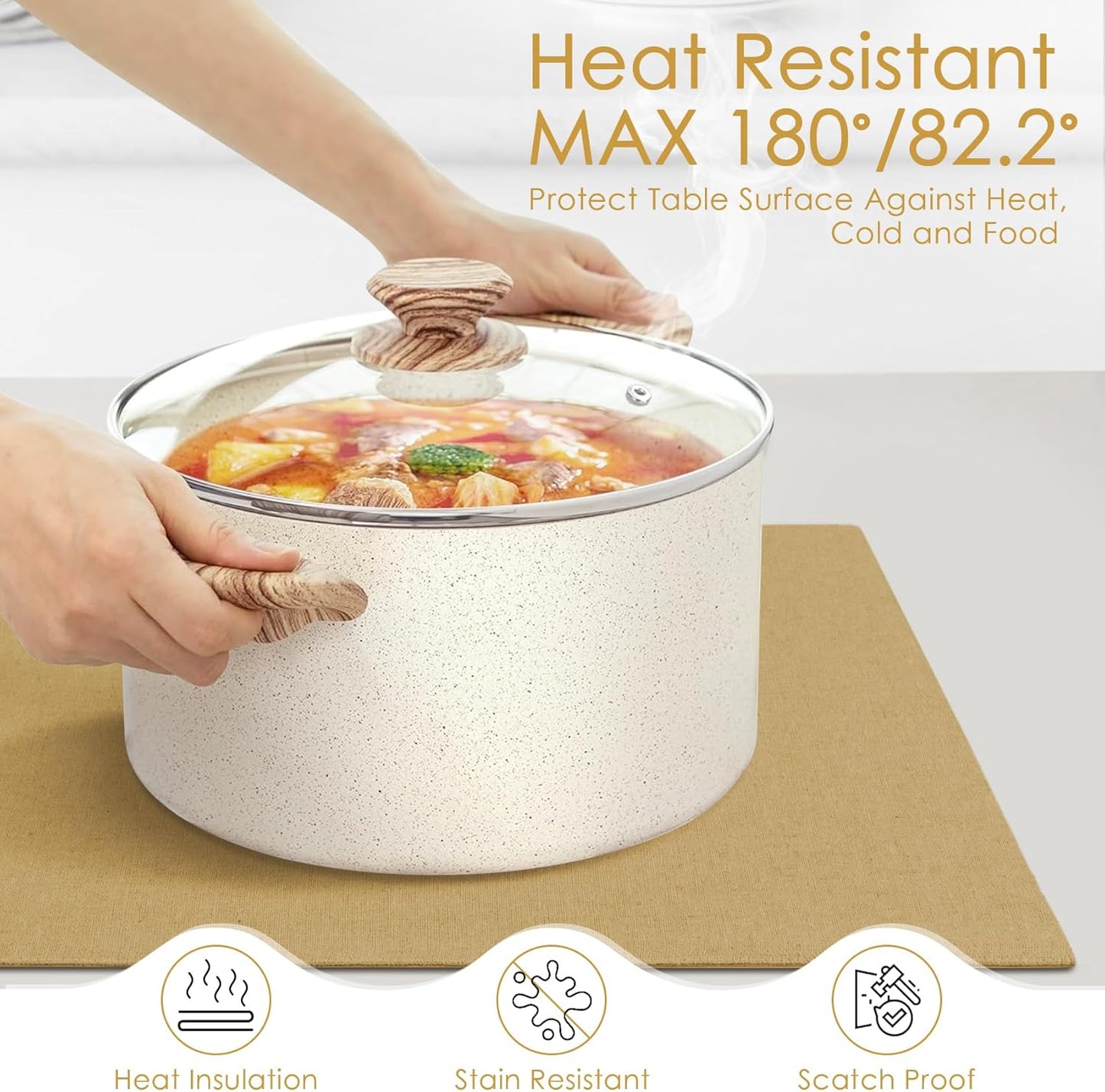 MANSPHIL Cloth Placemats Set of 6, Double Layer Faux Linen Place Mats Heat Resistant Washable Table Mats for Dining Kitchen Indoor Outdoor Use - 13x19 Inch Khaki