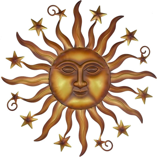 LIFFY 24" Sun Metal Wall Art Outdoor Decor - 3D Sun Face Metal Wall Sculpture - Hanging Decoration Gift Ideal for Home Accent, Bedroom, Garden, Patio, Farmhouse - Lively and Vibrant