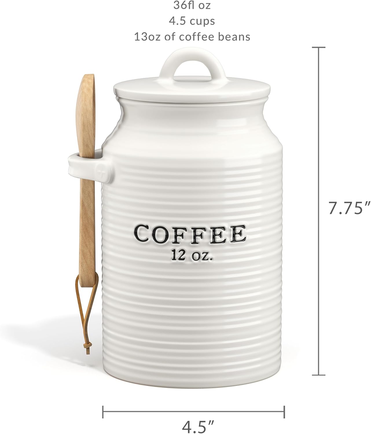 Barnyard Designs Coffee Canister for Kitchen Counter, Decorative Ceramic Coffee Container, Rustic Farmhouse Canister Jar, White (Coffee)