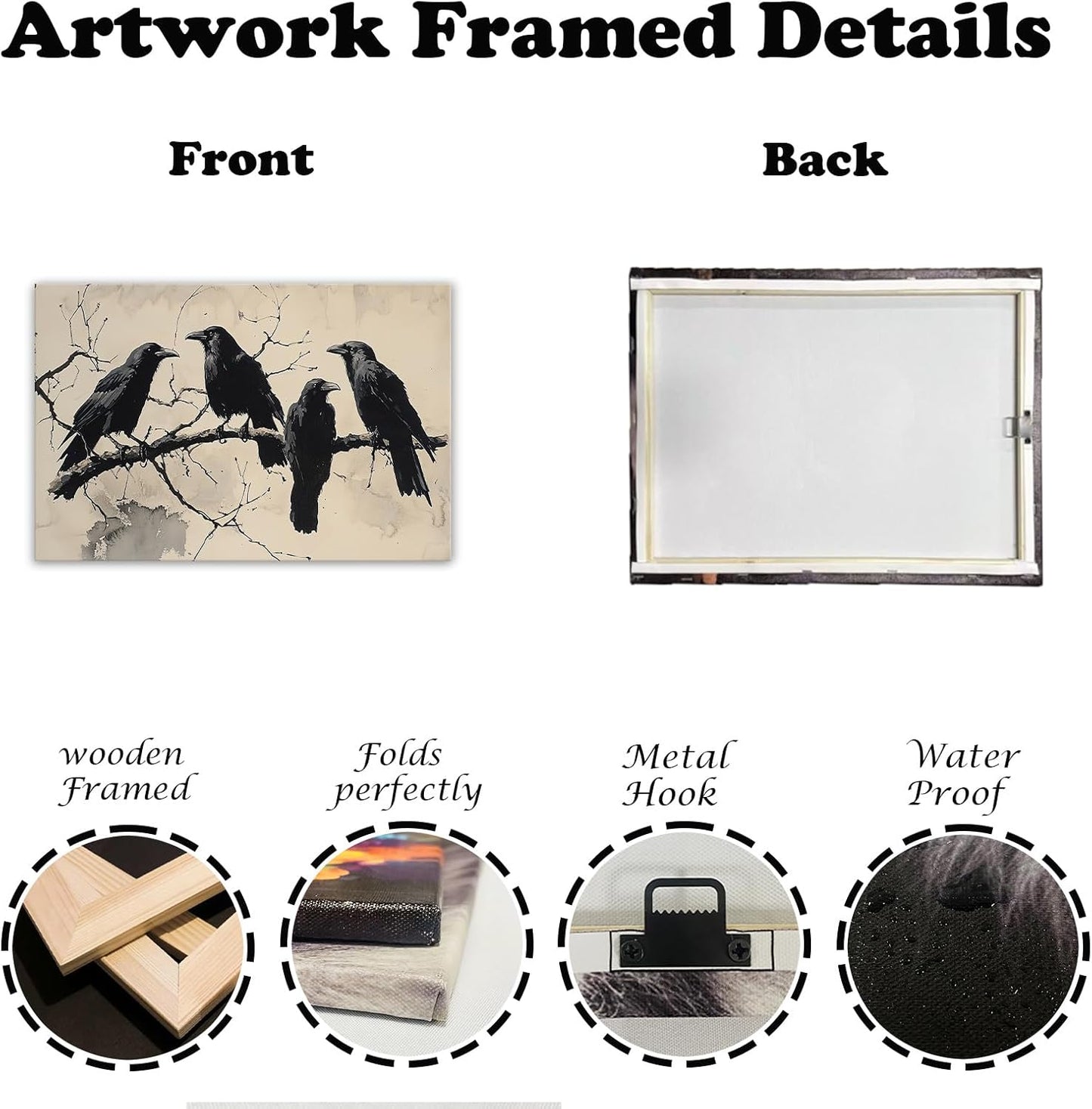 OAAPITI Birds Canvas Wall Art Black Couple Crow Picture Print Vintage Gothic Raven Artwork for Living Room Halloween Home Wall Decor(Artwork-9,24"x36")