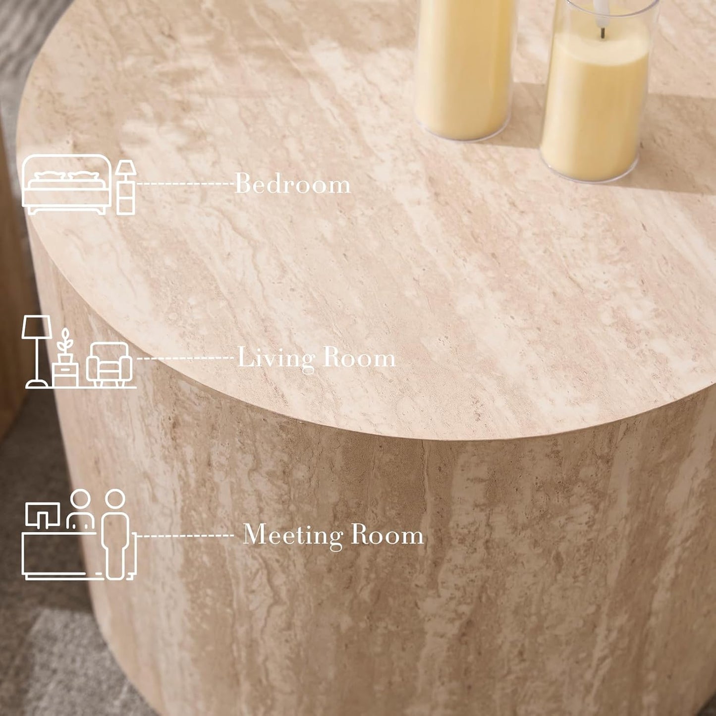 Round Coffee Tables Side Table Set of 2, Wood Nesting End Table for Living Room Balcony Office, No Assembling