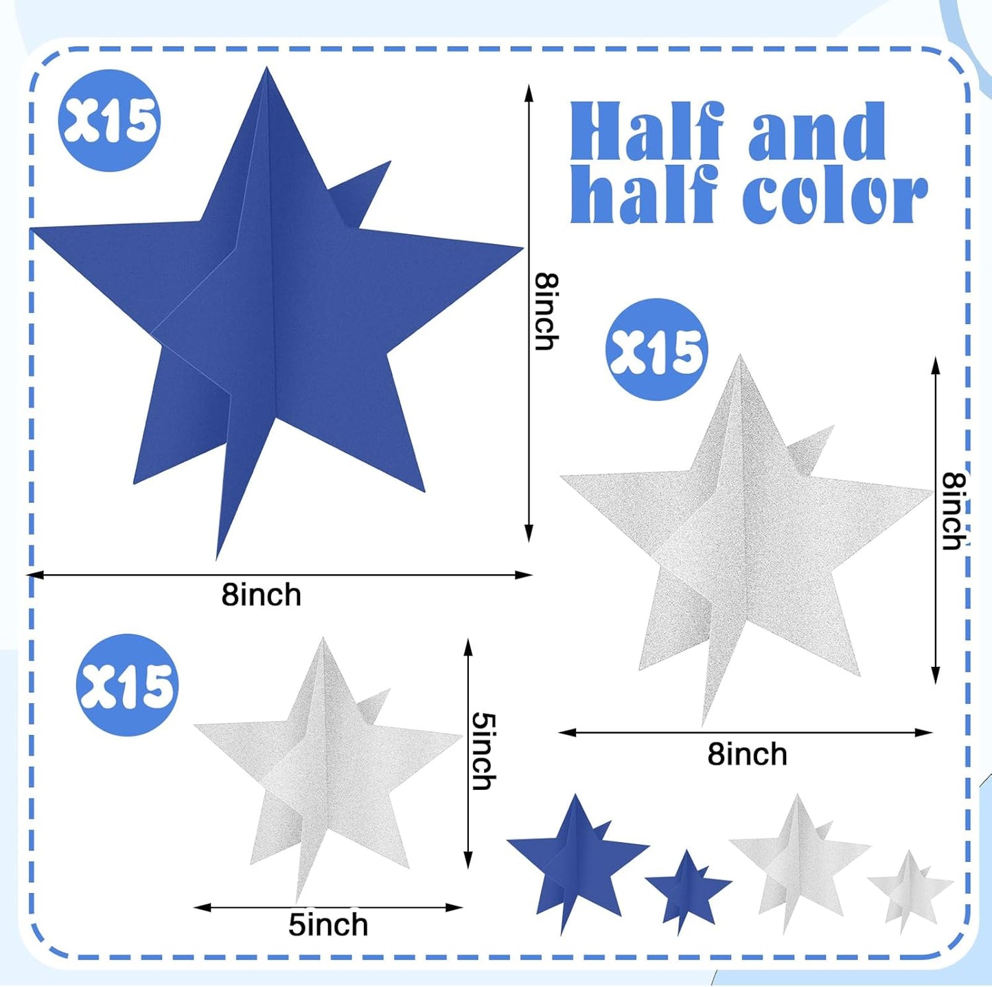 45 Pcs 3D Star Centerpieces Movie Night Decorations for Table in 3 Sizes Hanging Supplies for Red Carpet Film Show Theme Birthday New Year Party First Day of School Table Decor(Navy Blue)