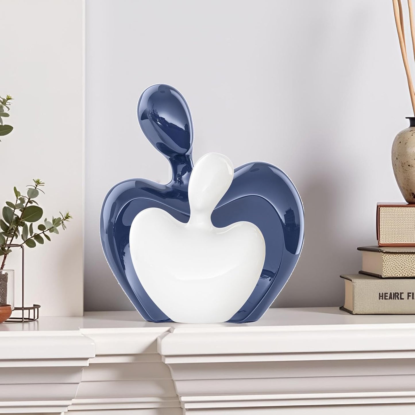 XMGZQ Blue and White Ceramic Couple Figurines Home Decor Accent,Wedding Engagement Romantic Gift for Husband Wife,Large Male and Female Love Statue Valentine's Day Birthday,Abstract Hugging Couple