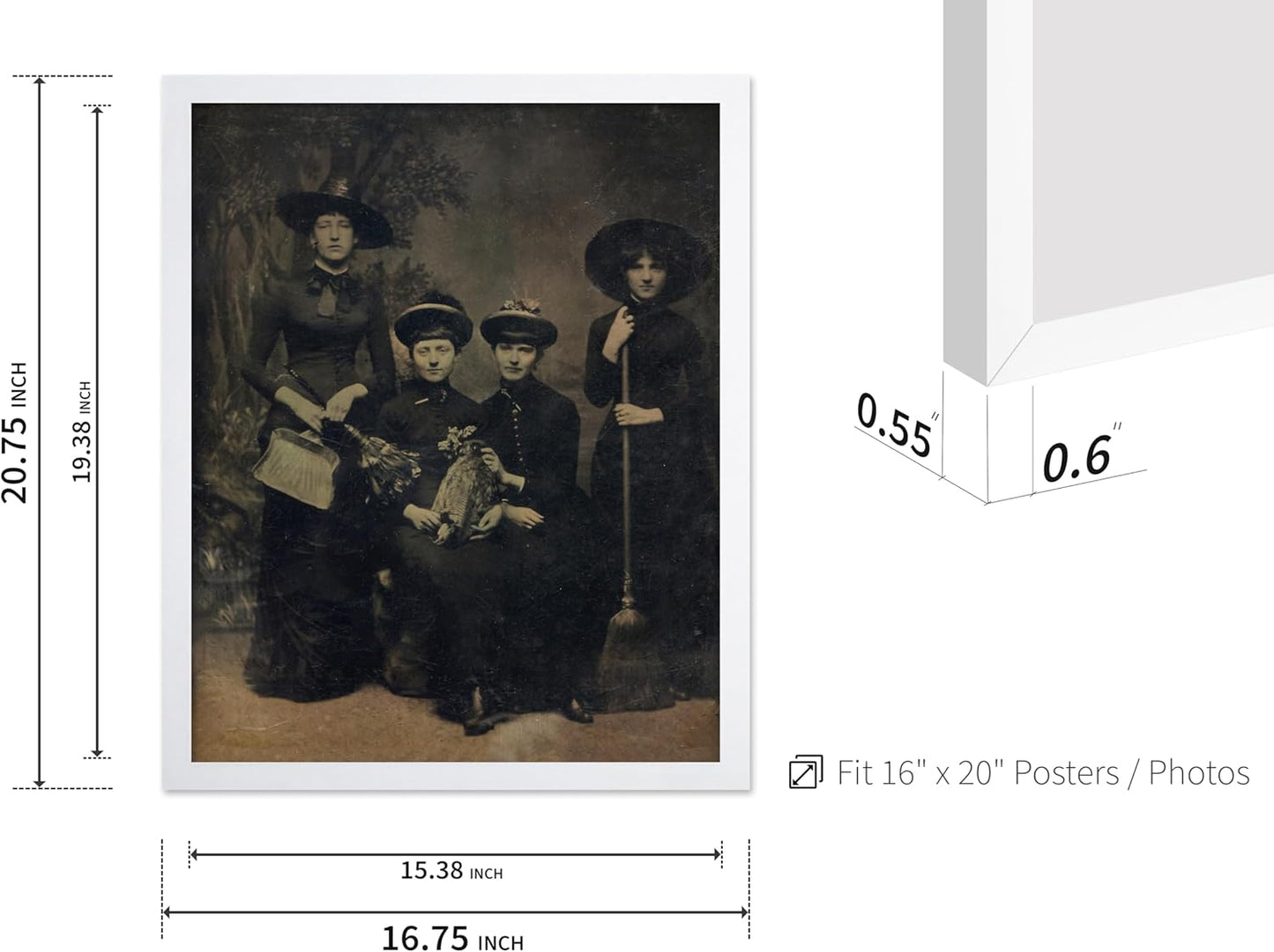 Poster Master Vintage Photograph Poster - Retro Halloween Print - Gift for Artist, Friend - Four Witches Wearing Robes, Sabbath, Coven, Sorcery - Wall Decor for Home, Office, 16x20 White Framed