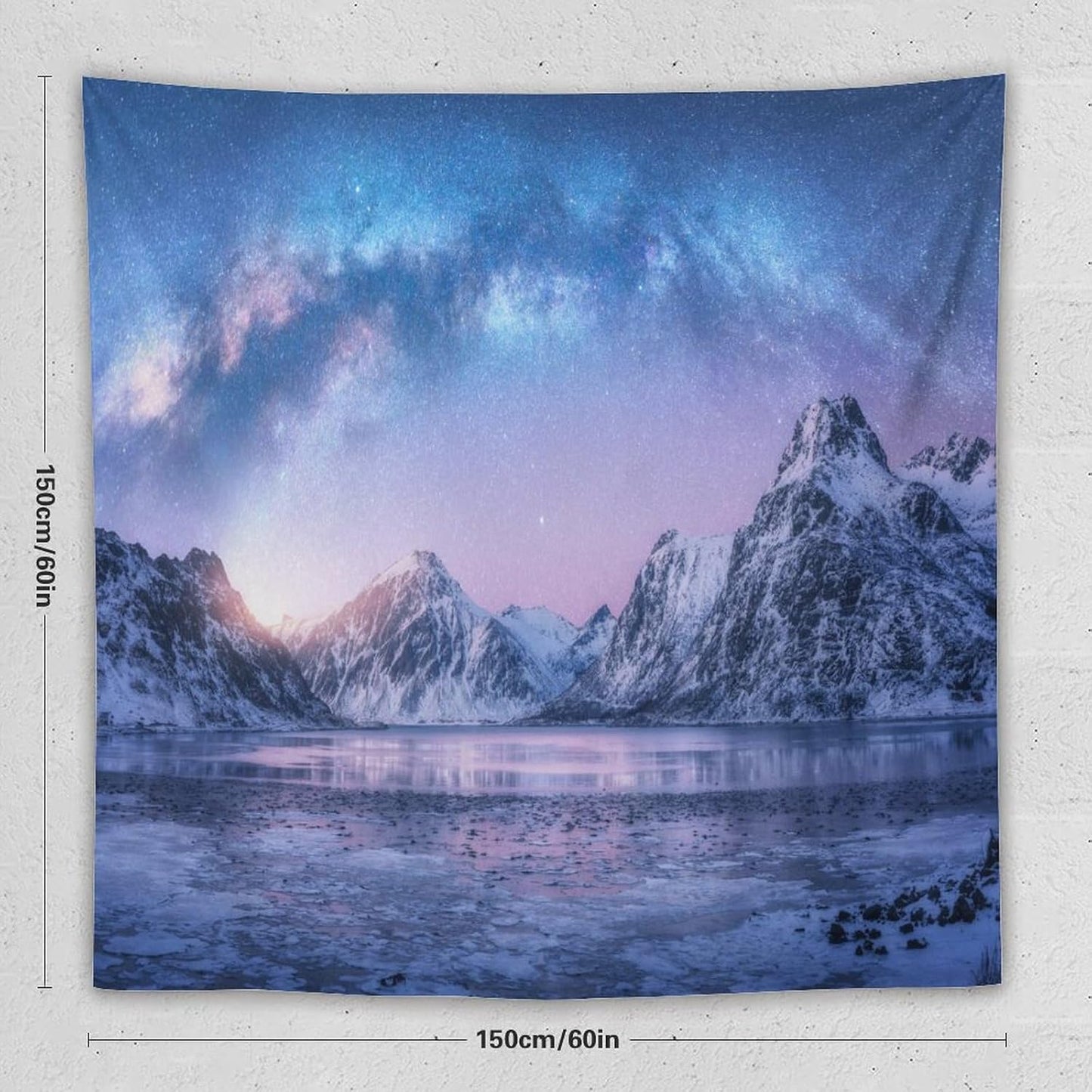HZOHNAGO Mountain Tapestry Aurora Snow Mountain Sunset Pattern Printed Wall Tapestry Wall Hanging for Bedroom Living Room Dorm 60" W x 60" H