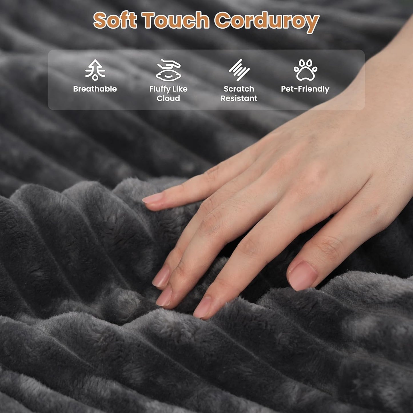 ovios Sectional Sofa Couch with L-Shape Chaise Ottoman, Comfy Modular Cloud Couches with Deep Seat, Modern Upholstered Plush Corduroy Sofas Set for Living Room, 8-Seater, Grey