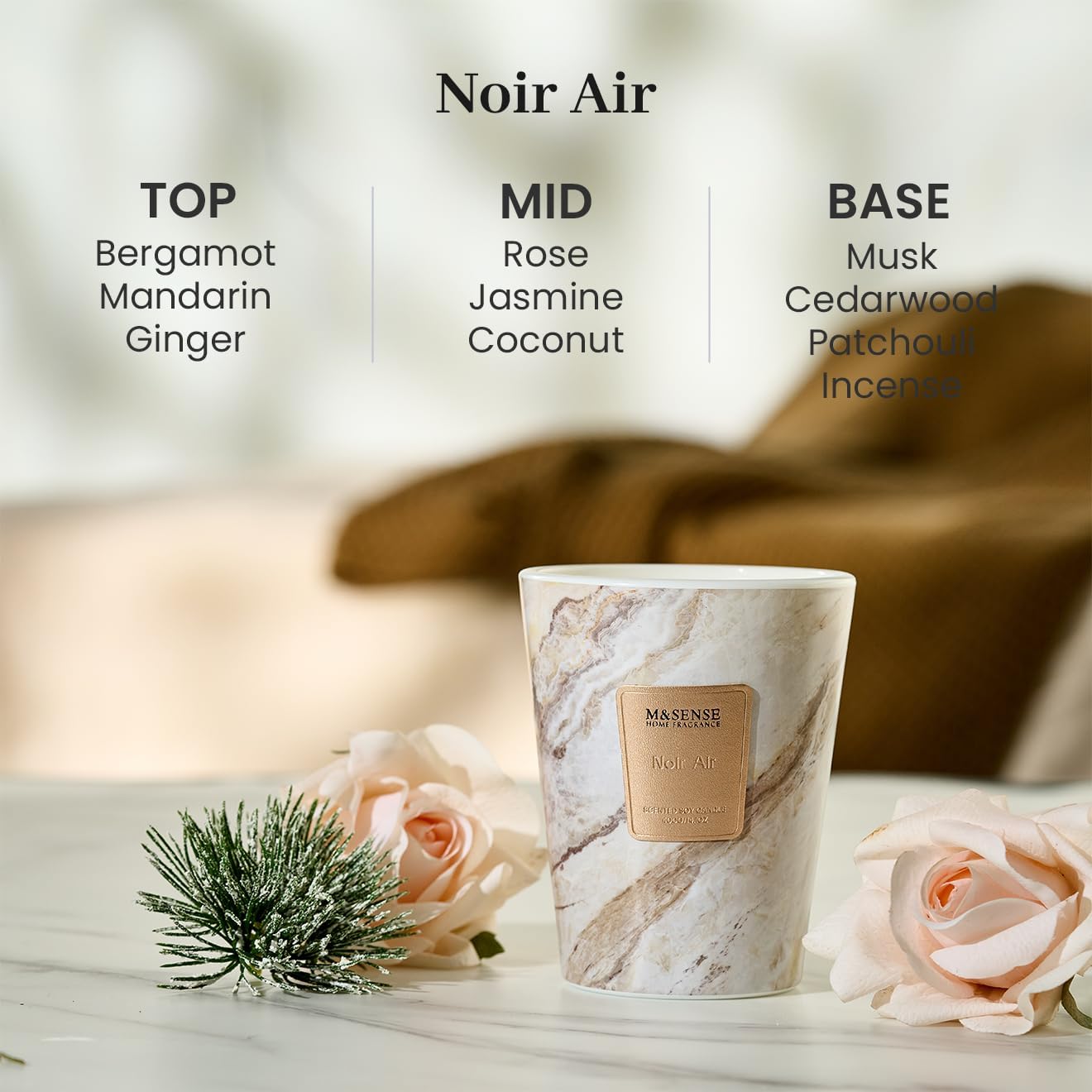 M&SENSE NoirAir Scented Candles for Home, Lead-Free Wick Highly Scented Jar Candles, 14.1 Oz 80 Hours Lasting Burning Candles Gifts for Women, Relaxing Aromatherapy Candle for Stress Relief