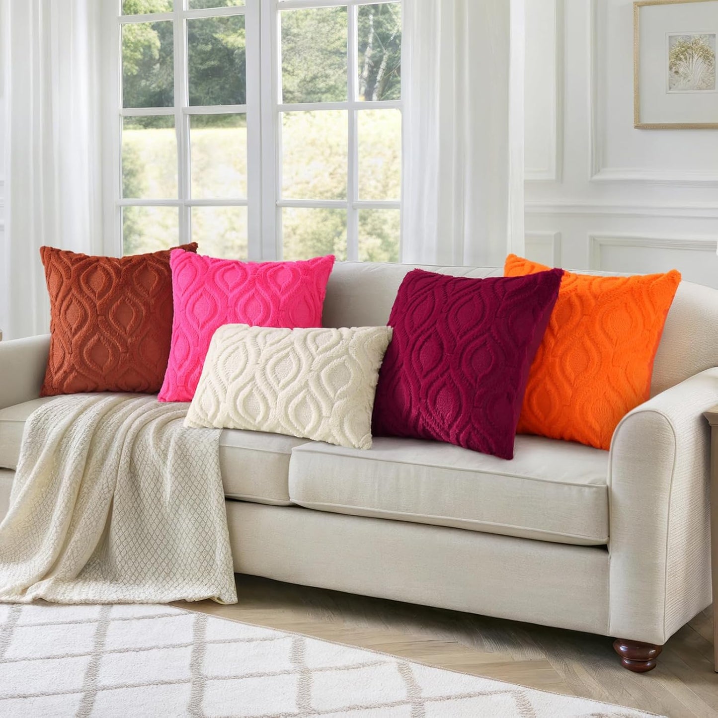 decorUhome Fall Throw Pillow Covers 12x20 Inch Set of 2, Soft Plush Decorative Faux Fur Rust Solid Couch Pillow Covers, Accent Farmhouse Neutral Lumbar Euro Pillow Cases for Sofa Bed Living Room