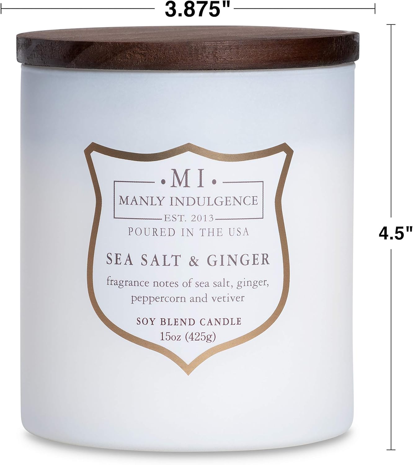 Manly Indulgence Sea Salt & Ginger Scented Candles for Men, 15 oz Wooden Wick, Premium Soy Blend Wax, 60H Burn, Candles for Home Scented - Made in The USA