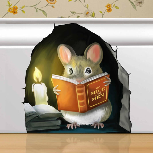 Mouse Reading Book, Wall Decor Sticker Decal, Kids Room, Classroom, Home, Bedroom, Bookcase, Book Lover, of Mice and Men, Children, Adorable, (Mouse Reading Book)