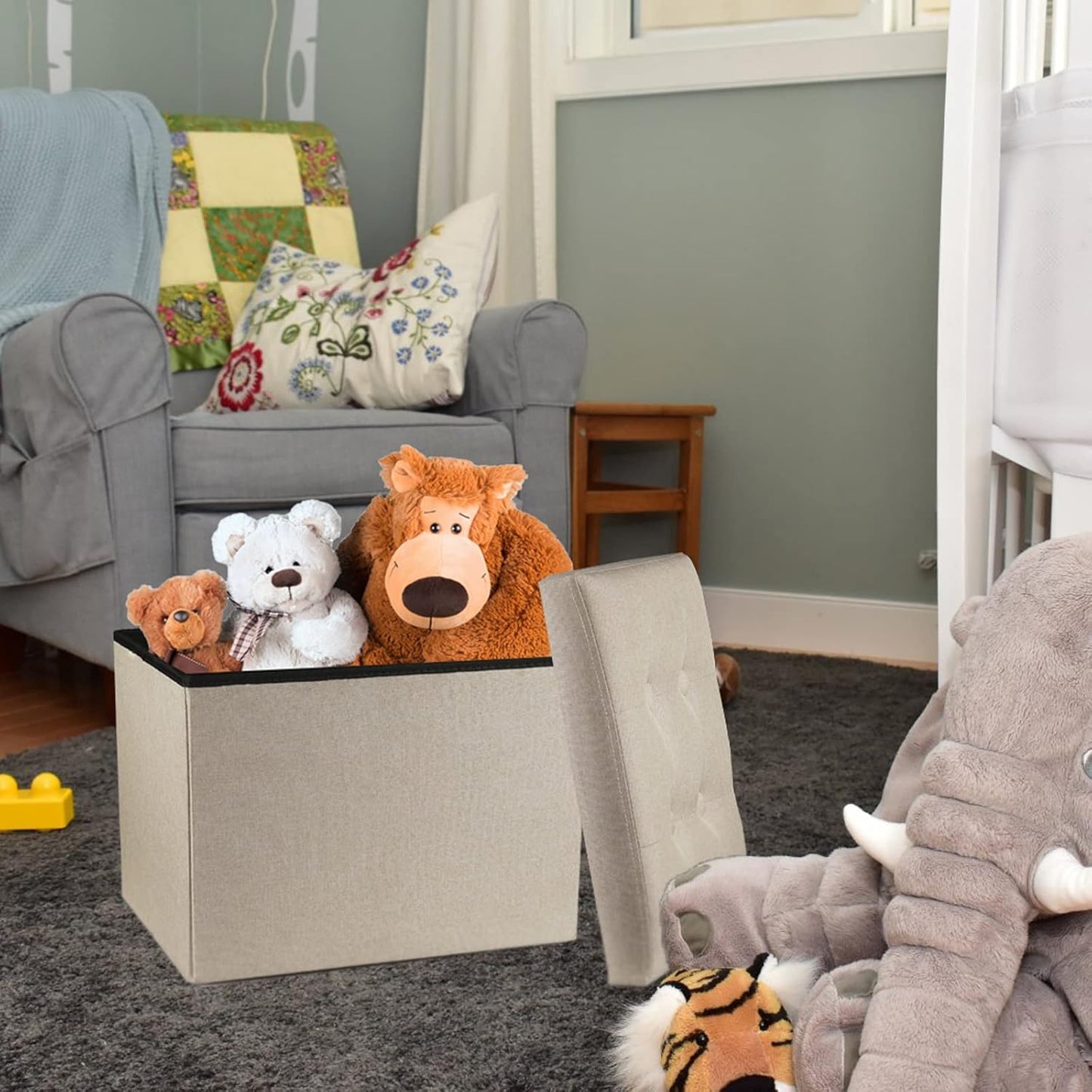 ALASDO Storage Ottoman Footrest Stool Small Ottoman with Storage Foldable Ottoman Foot Rest Footstool Bench for Living Room 17x13x13inches Beige