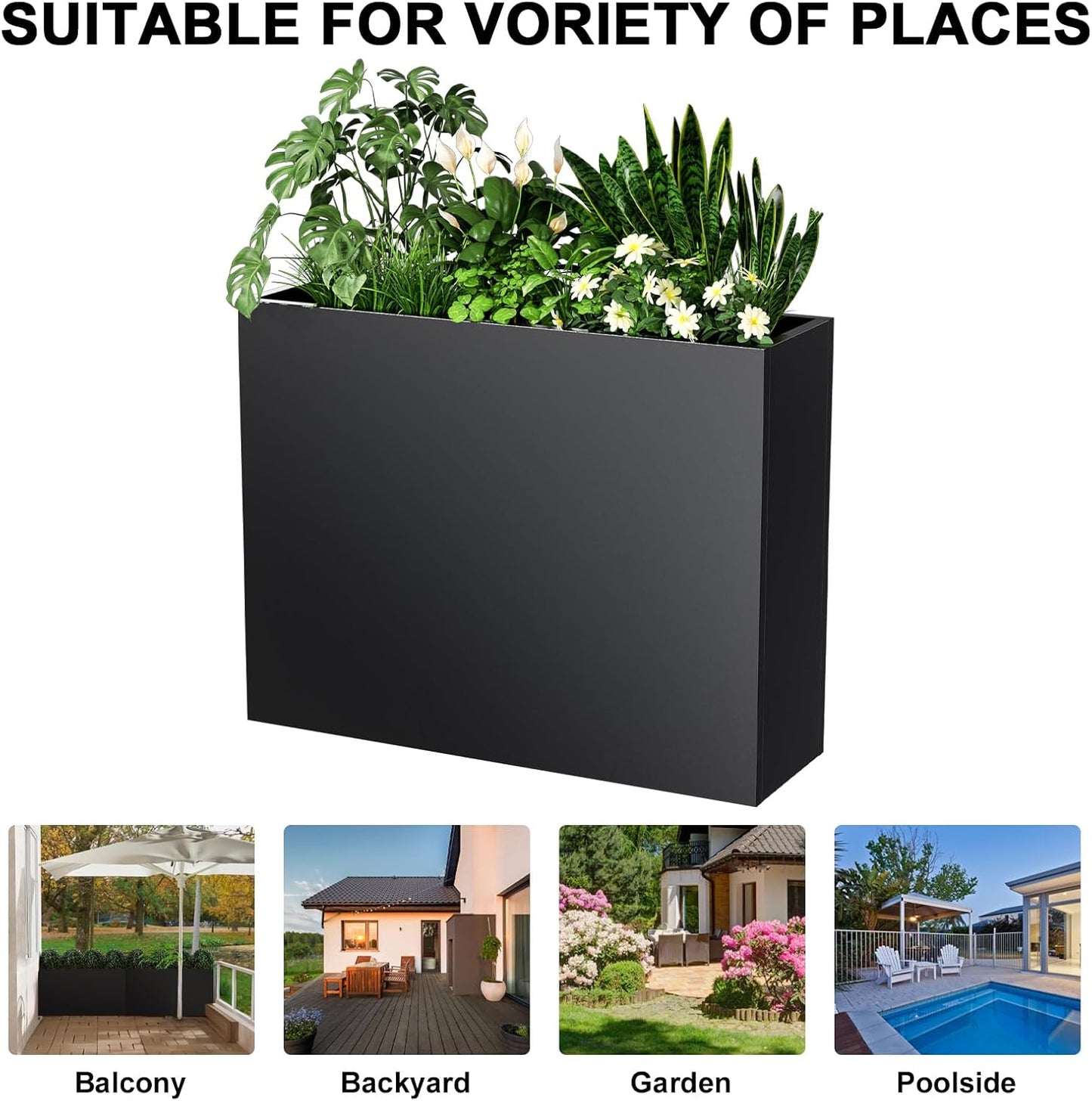 Metal Planter Box, Planter Boxes Outdoor Heavy Duty Metal Garden Planter Spliced Flower Pot with Partitions, All-Weather Use with Drainage Holes for Patio/Porch-35.43"x 27.55"x 11"