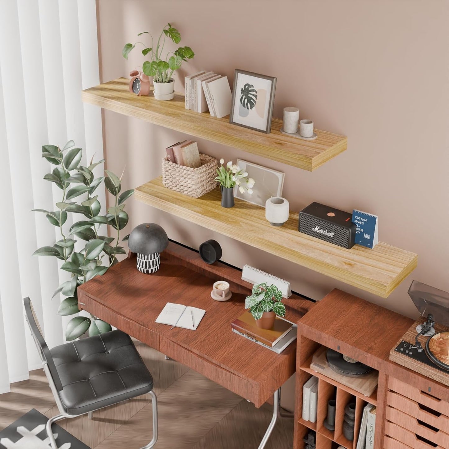 IAE Floating Wall Shelves 55 inch,Bathroom Shelves Wall Mounted,Invisible Shelves Floating Kitchen Shelves,Wooden Wall Shelves with Brackets for Living Room Wall Mounted,Easy Install,Set of 2,Natural