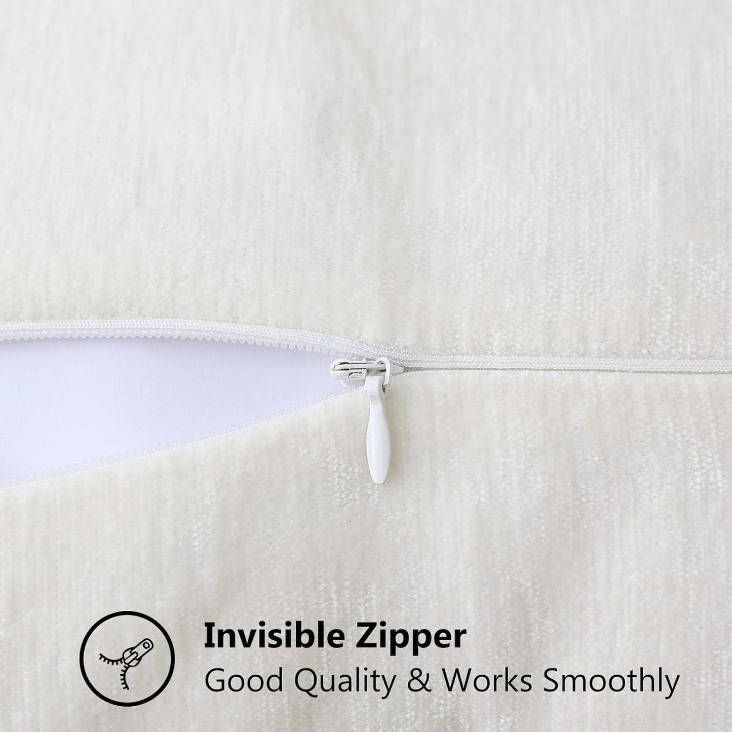 decorUhome Chenille Soft Throw Pillow Covers 22x22 Set of 2, Farmhouse Velvet Neutral Decorative Euro Pillow Covers with Stitched Edge for Couch Sofa Bed Home Decor, Cream White