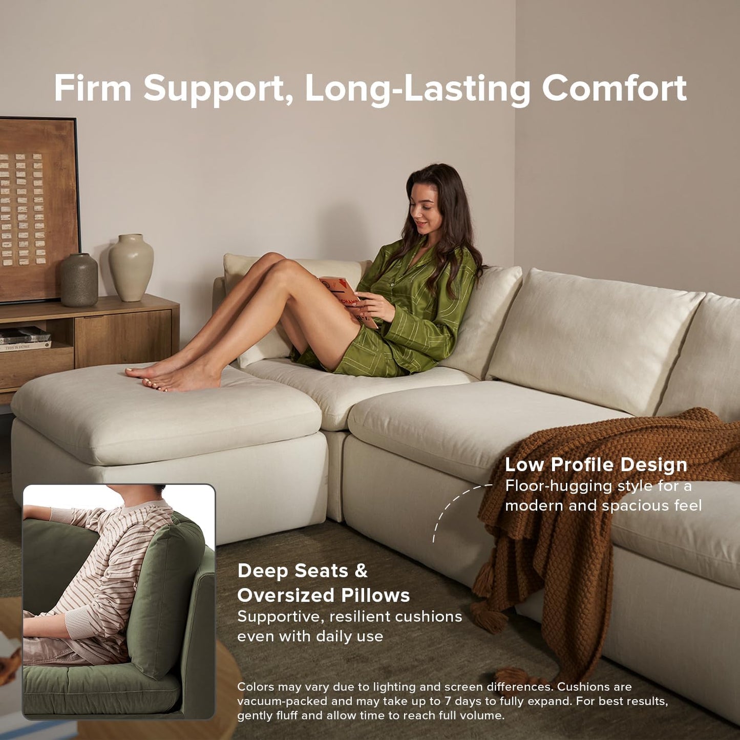 mopio Oversized Modular Sectional Sofa with Fully Removable Covers and Storage, Convertible U, L-Shaped and Sleeper Sectional, Modern Couches with Ottoman Chaise (Olive Green Velvet, 9 Seats, Sleeper)