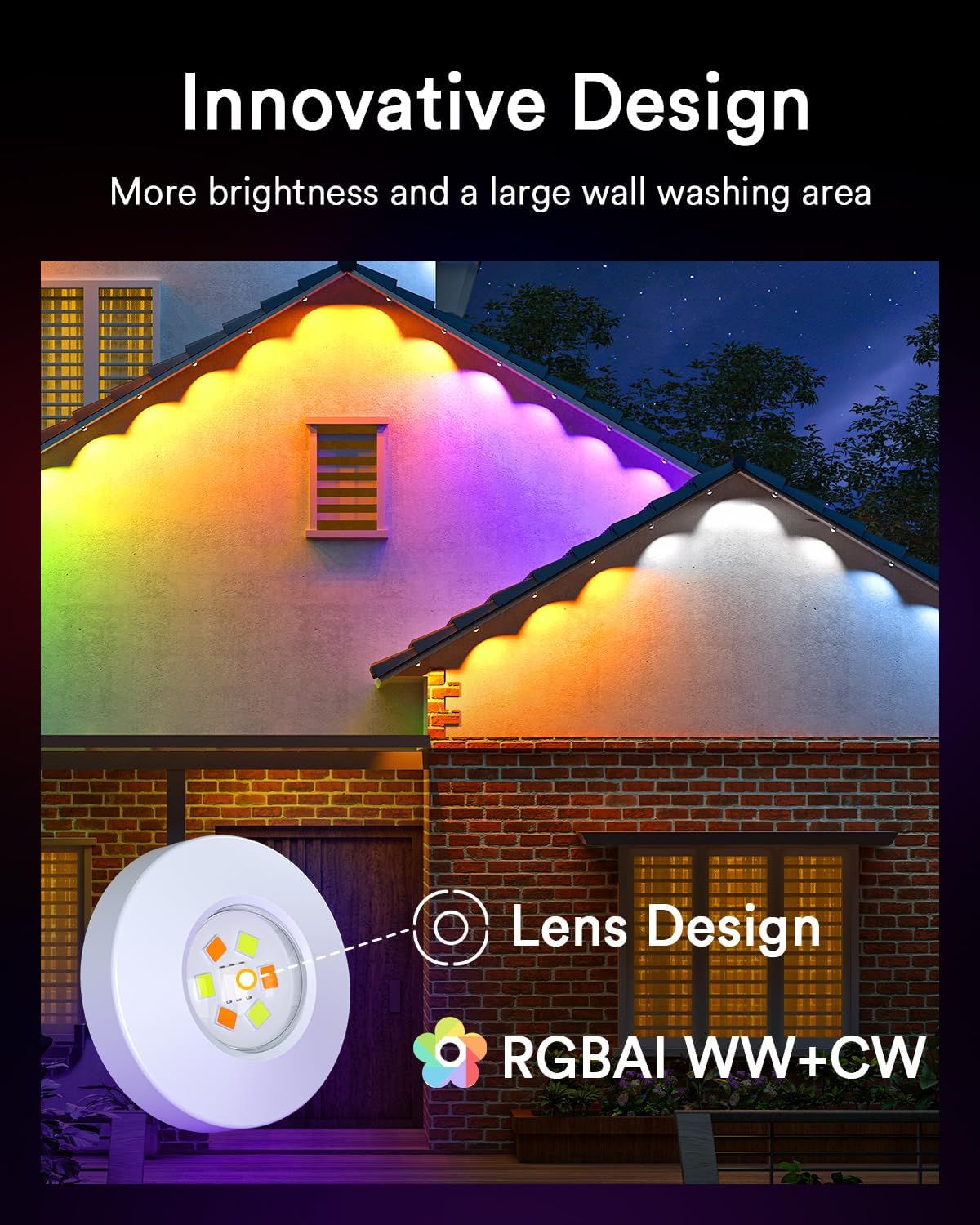 Lumary Smart Permanent Outdoor Lights Pro, 105ft with 80LED 50lm RGBAICW Eave Lights, IP67 Waterproof, Multi Scenes for Daily and Accent Lighting Decor, Work with Alexa, Google, APP, Remote Control