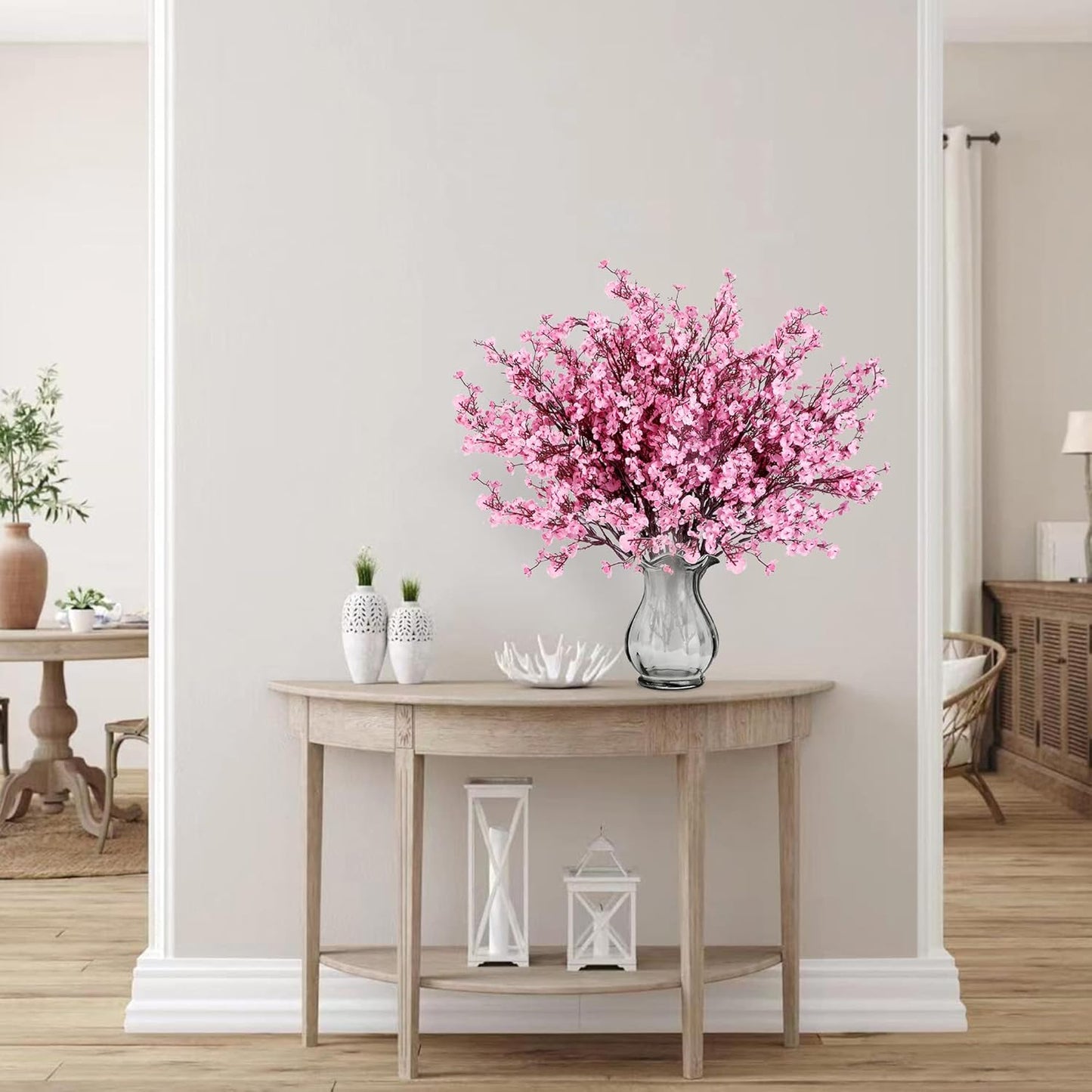 Sggvecsy 15 Pcs Babys Breath Artificial Flowers Gypsophila Bouquets Bulk Real Touch Fake Silk Flowers for Home Wedding DIY Floral Arrangement Kitchen Table Centerpiece Festival Decoration (Pink)