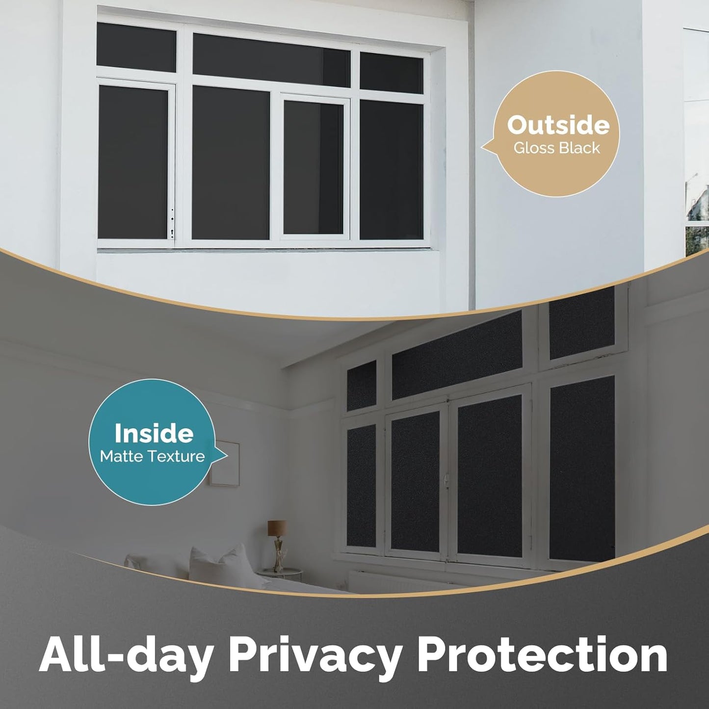 DOWELL Blackout Window Film, 100% Light Sun Blocking Static Cling Frosted Privacy Film for Glass, Heat Control Removable Window Tint, Room Darkening Cover for Day Sleep, Black, 35.4" x 118"