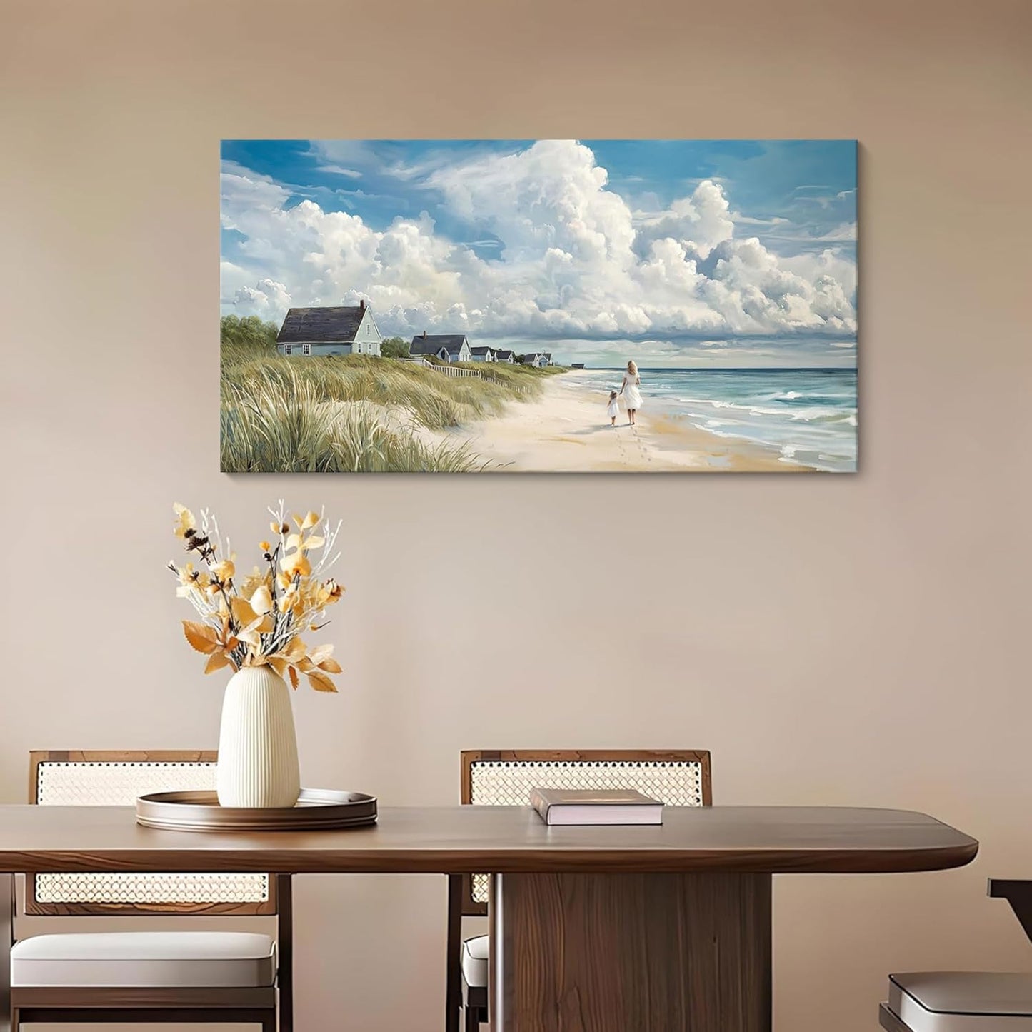 HGUAOA Coastal Canvas Wall Art - Large Landscape Wall Art for Living Room - Ocean and Beach Painting - Blue Artwork for Bedroom Decor - Above Bed Wall Pictures -Beach Theme Print Art