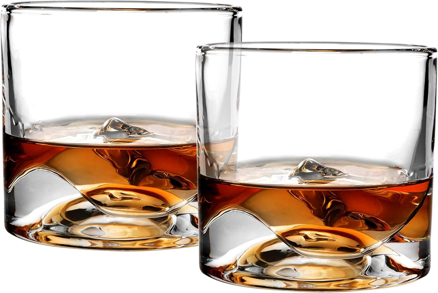 Denali Mountain Heavy Crystal Whiskey Glasses Gift Set of 2, Thick Freezable Bourbon Glass 1lb Each, Premium Whiskey Gifts for Men, Frozen Crystal Chills Cocktails, 10 oz