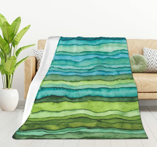 HGOD DESIGNS Watercolor Stripped Waves Blanket for Women, Lightweight Soft Fleece Flannel Throw Blanket Blue and Green Sofa Couch Living Room 40x50 Inch