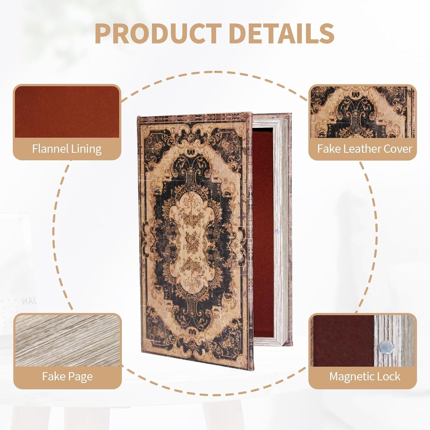 Decorative Storage Box for Home Decor - Vintage Faux Wood Book Box with Magnetic Lock, Hidden Jewelry & Remote Storage, Coffee Table Books Decor, Shelf Decor Accents (M Size, 10.2") -5-05