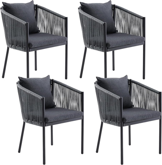 Soohow 4 Pieces Outdoor Chairs, Patio Dining Chairs, Rattan Wicker Chair Set with Cushions for Garden(Grey)