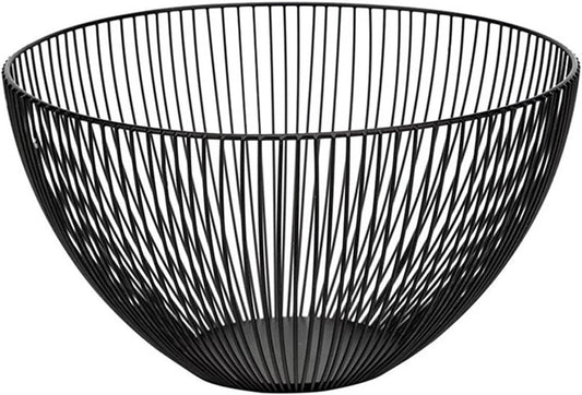 Metal Wire Fruit Basket, Black Fruit Vegetable Bowl for Kitchen Counter, Round Produce Storage Basket for Veggie Snack (Round A)