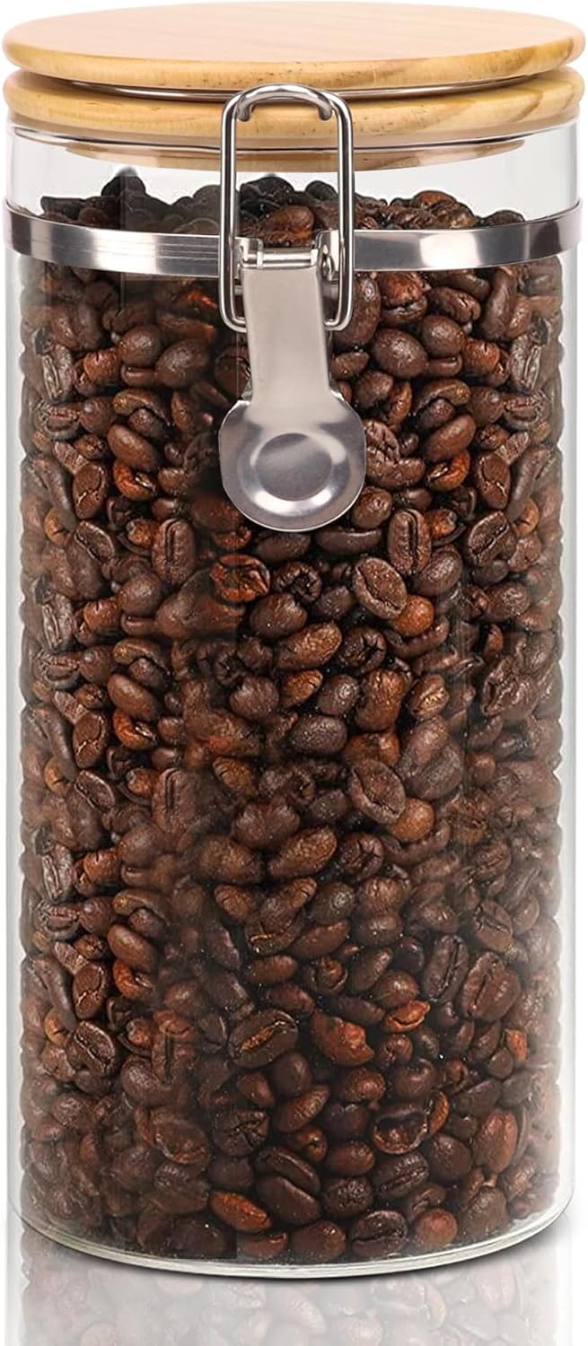 Glass Coffee Canister Coffee Containers for Ground Coffee Coffee Bean Storage Airtight Seal with Locking Clamp, Coffee Bar Accessories Perfect for Kitchen Storage