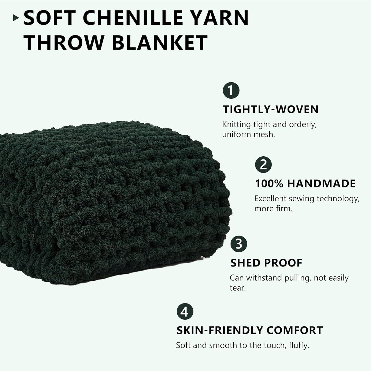 L'AGRATY Chunky Knit Blanket Throw - Soft Chunky Throw Blanket 50x60: 100% Hand Kintted Chenile Crochet Throw Blanket for Couch - Large Cable Knit Chunky Blanket for Home Decor(Olive Green)