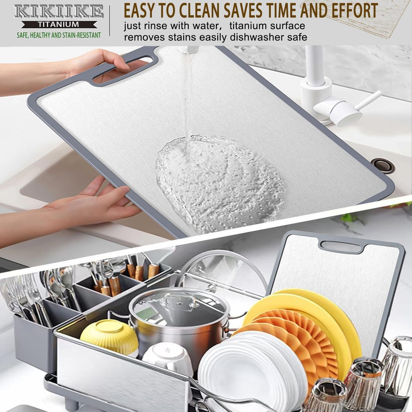 Titanium Cutting Board Double-sided non-slip silicone edging Pure Titanium Cutting Boards for Kitchen - Double-Sided Food-Grade Chopping Board Non-Stick Durable and easy to clean (Small)