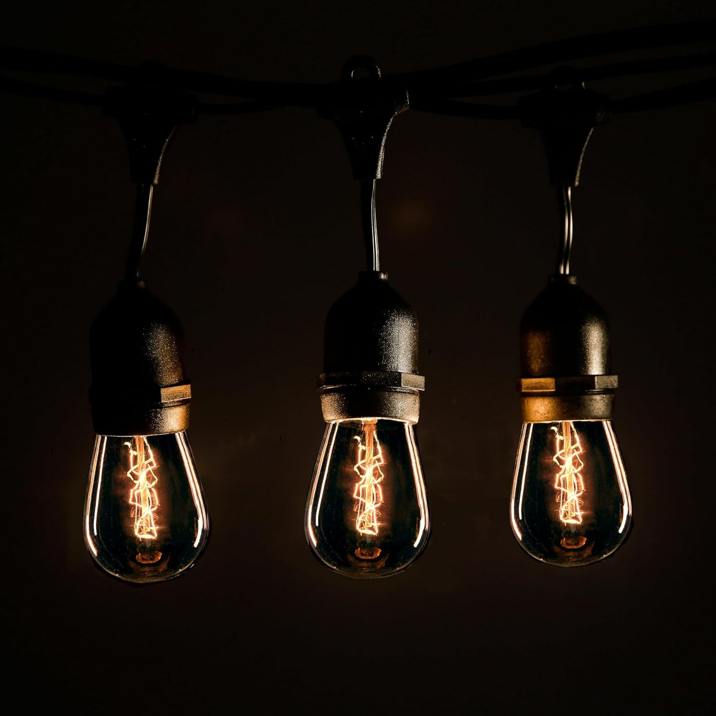 Hometown Evolution, Inc. E26 Outdoor Commercial String Lights with Suspended Socket for Weatherproof Heavy Duty Vintage Outside Lighting (S14 Zig Zag Edison 11 Watt Bulbs, 24 Foot 12 Socket)