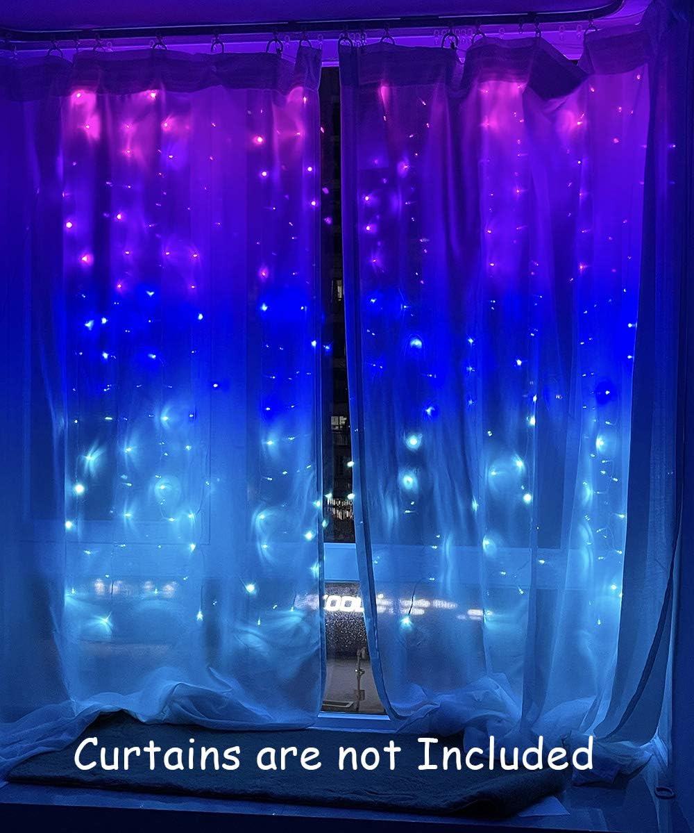 Curtain Lights Pink Purple Blue Ombre Fairy Light with Remote Ombre Rainbow LED String Curtain Lights for Girls Room Purple Twinkle Fairy Light Mermaid Unicorn Frozen Decor Teen Girl Room