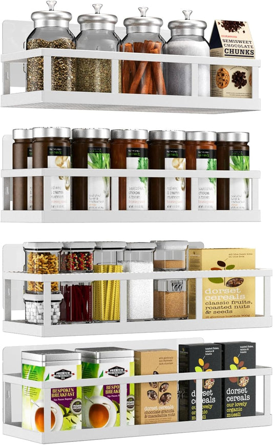 Spice Rack Wall Mounted, 4 Pack Pantry Door Organizer & Hanging Storage Baskets Organizer Wall Mount, Large Capacity Metal Spice Shelf for Kitchen Cabinet, Bathroom, Shower, Home Decor