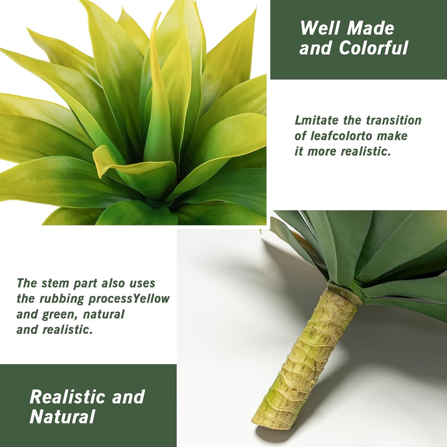 Artificial Agave Plants,Large UV Resistant Fake Agave Planters for Indoor and Outdoor Decorating Tropical Plant Succulents Greenery Indoor Decor (2Pack,22" Yellow)