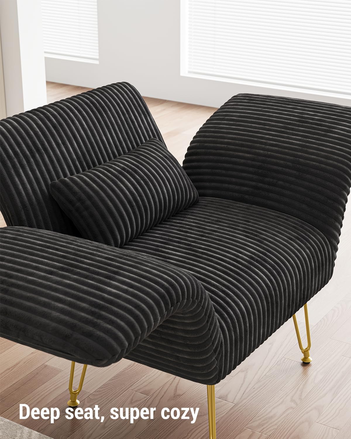 Txtin's Comfy Accent Chair Reading Chair for Bedroom Cozy Wing Arm Living Room Single Sofa Chair with Angle Adjustable Arms Black Corduroy Easy Assembly