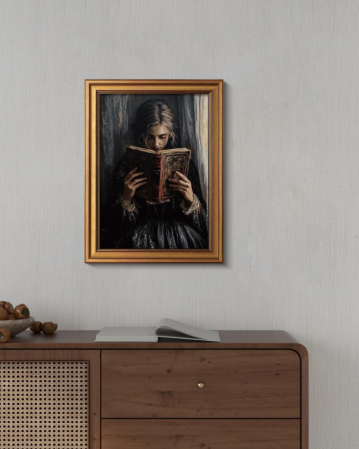 HUARCEY Gold Framed Wall Art for Living Room, Portrait Painting Prints, Vintage Wall Decor for Kitchen, Gothic Bedroom Wall Art for Home Office Magic Scripture 16L x 12W