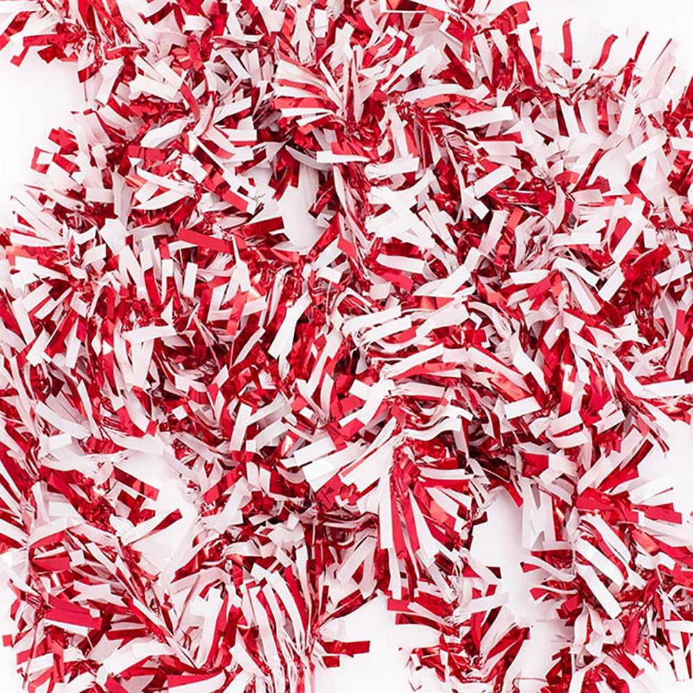 Anderson's Red & White Sparkle Glitter Metallic Tinsel Twist for Trailer Or Golf Cart, 4 inches Wide x 25 ft Long, Christmas, Birthday, Patriotic and Holiday Garland Decor for Parties and Parades