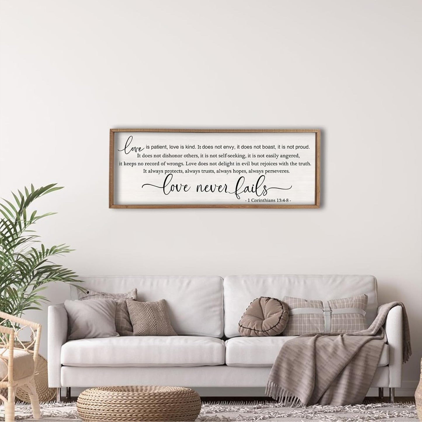 flowtorely Love is Patient, Kind Wall Art Decor 40"X15" Sign 1 Corinthians 13 Bedroom Above Bed Wall Decor Large Bible Verse Quote Scripture Christianity Hanging Sign (Wood)