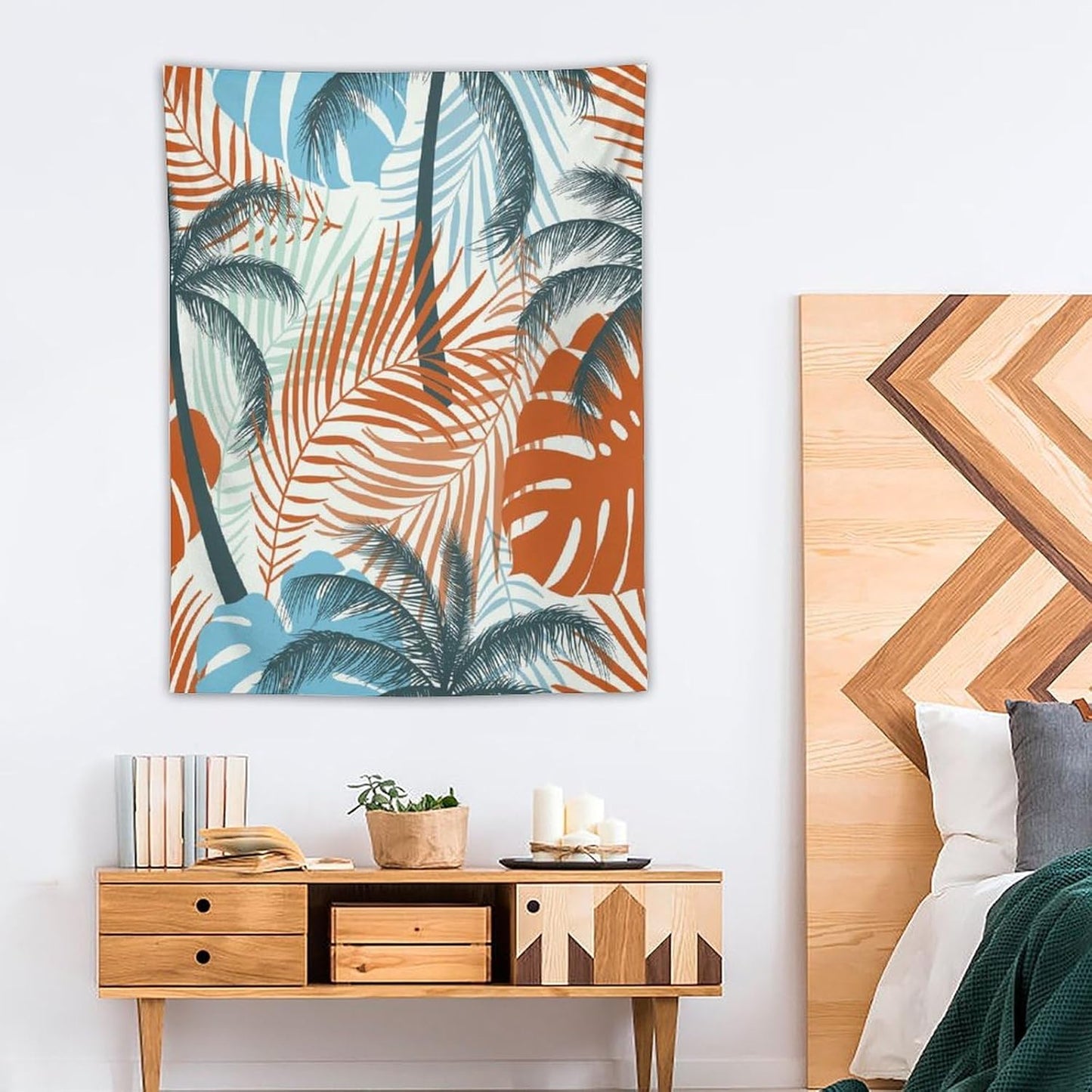 ICMOLYYENLO Palm Leaf Tapestry Wall Hanging, Tropical Leaves Plant Jungle Green Hawaiian Art Home Decor for Guest Bedroom Living Room Dormitory 60x80 Inch