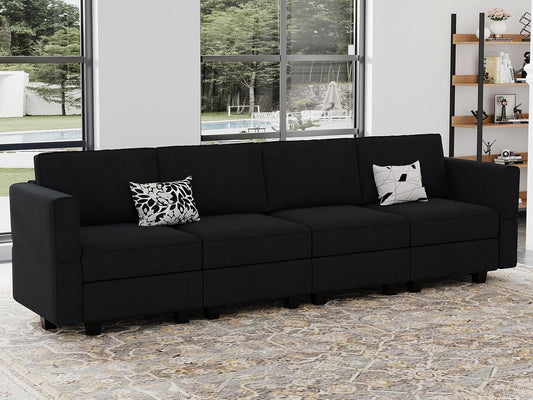 Belffin Modular Sofa Couch with Storage Seats Sectional Sofa Velvet Sofas for Living Room Black