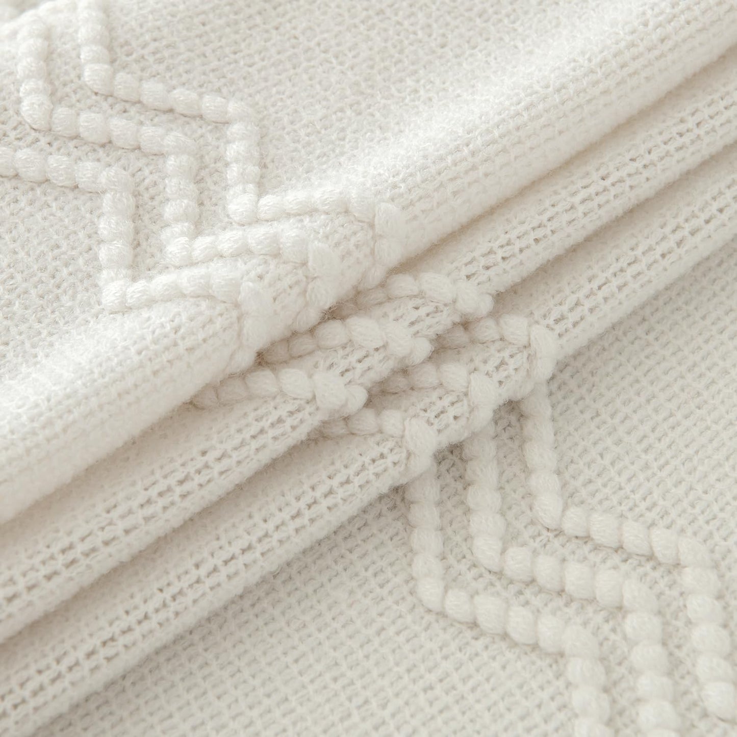 MIULEE Off White Knitted Throw Blanket for Couch Textured Knit Blanket with Tassels Cozy Woven Boho Bed Blanket for Sofa Bed Chair Acrylic Wave Pattern 50"x60"