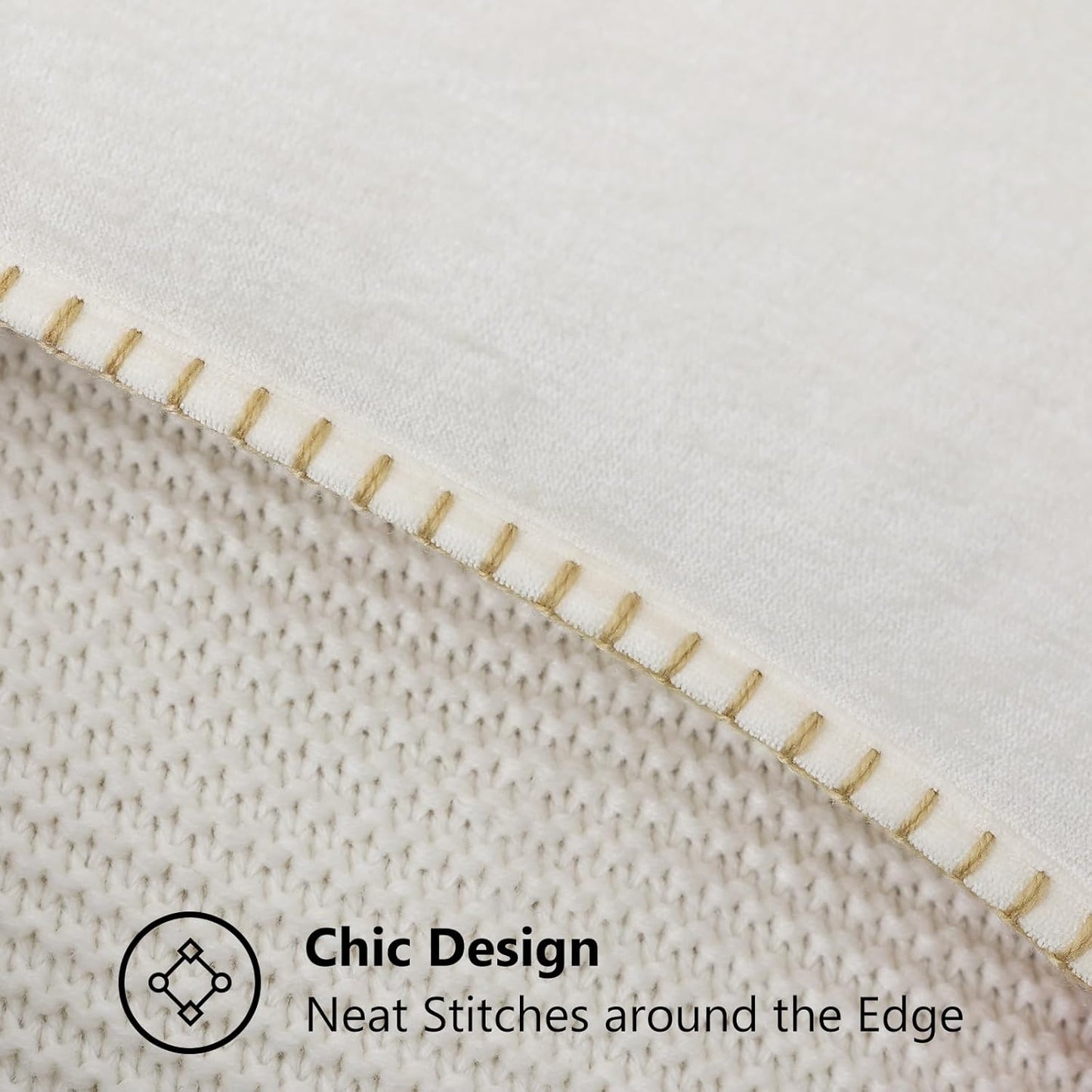 decorUhome Chenille Soft Throw Pillow Covers 26x26 Set of 2, Farmhouse Velvet Neutral Decorative Euro Pillow Covers with Stitched Edge for Couch Sofa Bed Home Decor, Cream White