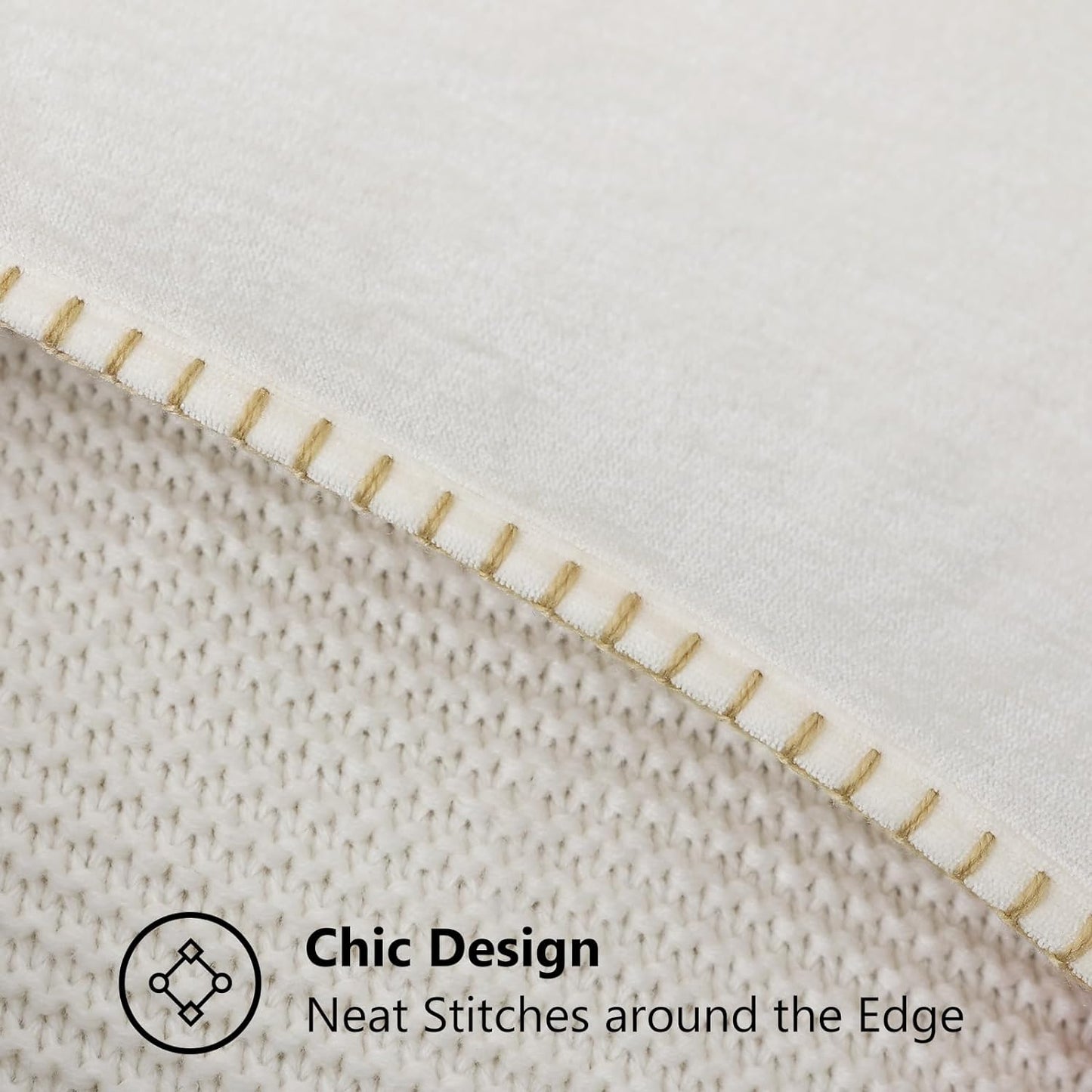 decorUhome Chenille Soft Throw Pillow Covers 12x20 Set of 2, Lumbar Velvet Farmhouse Neutral Decorative Euro Pillow Covers with Stitched Edge for Couch Sofa Bed Home Decor, Cream White