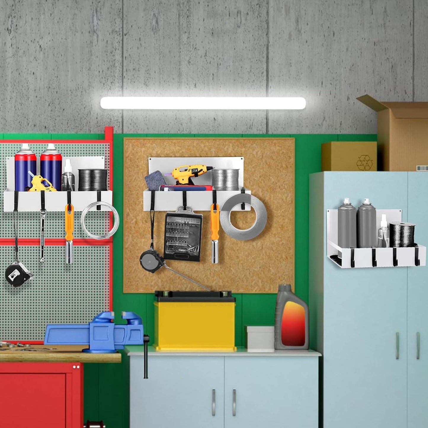 3 Pack Magnet Garage Organizer Magnetic Spice Rack for Refrigerator 20 lb Capacity Shelf Hanging Heavy Duty Magnetic Fridge Side for Organize Garage Tools (White)