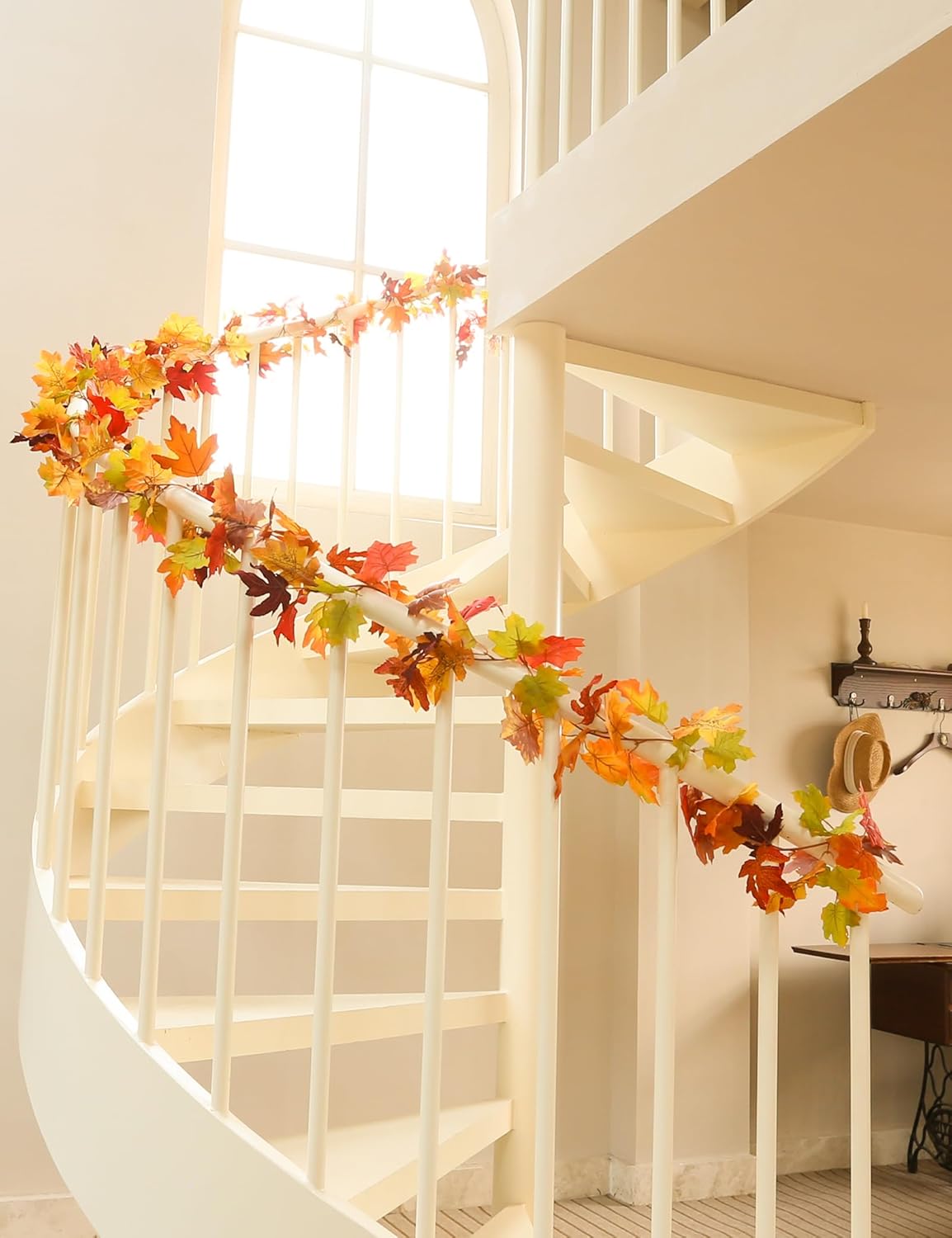 Joyhalo 2 Pack Fall Leaves Garland for Mantle, Autumn Leaf Garland Indoor Outdoor Fall Decor, Hanging Maple Leaves for Mantle, Door Frame, Fireplace and Thanksgiving Decor