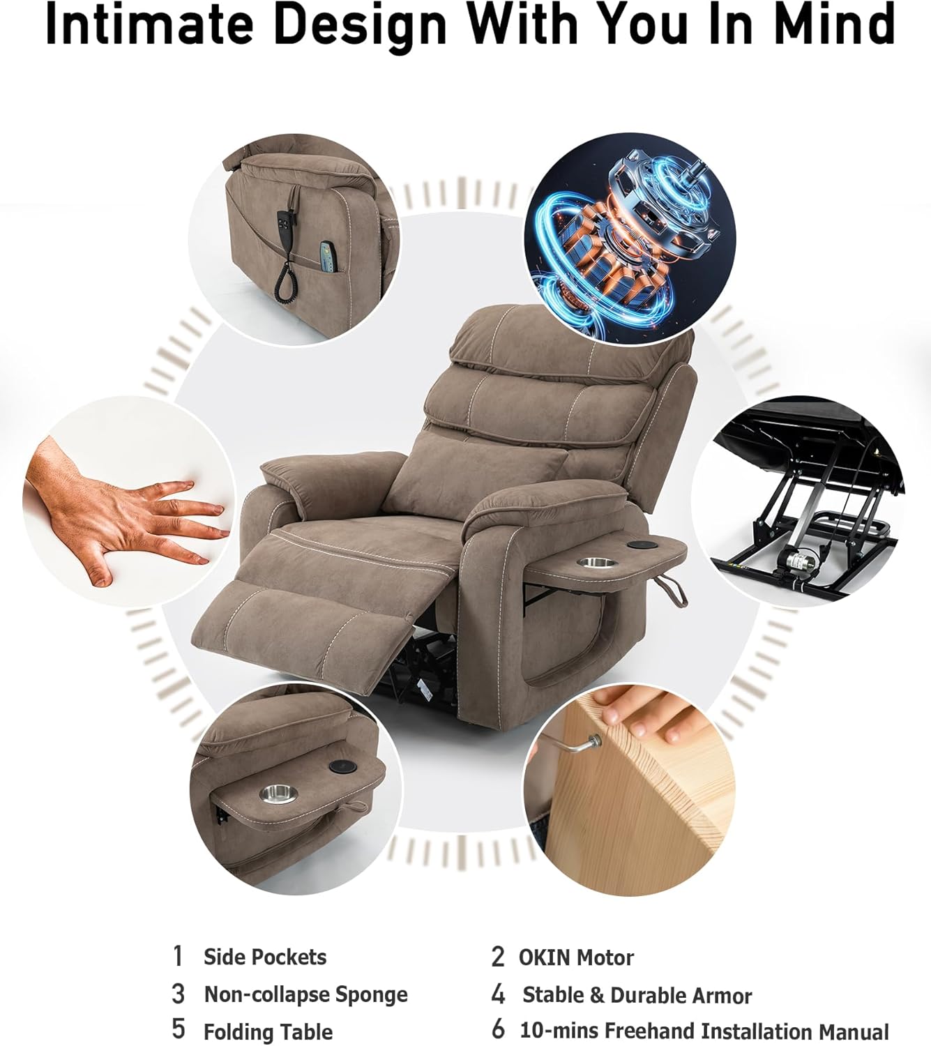 Large Power Lift Chairs Recliners for Elderly with Heated and Massage, Upgraded Dual Motor Lay Flat Recliners, 25in Extra Wide Seat, Folding Tablet, Side Pocket