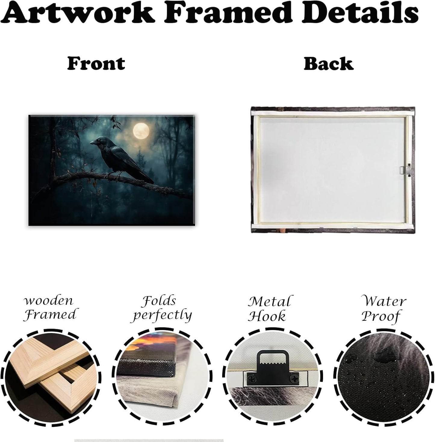 Crow Picture Wall Art Black Crow Canvas Prints Vintage Halloween Decoration Gothic Raven Art Poster Dark Academia Spooky Painting Horror Picture Home Decor(Artwork-2,12"x18")